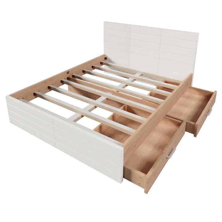 Cama Doble Cama de Madera Sistema de Cama 160 × 200cm con 2 Gatos, Cama Modern incluye Marco de Cama y Marco de listones-207 × 80 × 165cm (L× A × W) juego De Roble/Blanco (sin colchón) - 1