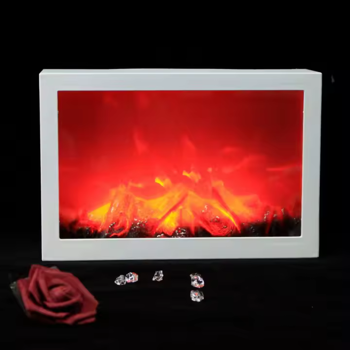 Luz de Llama Decorativa para Chimenea Eléctrica Empotrada Incorporada, con Juego de Leños Efecto Decorativo Negro - 1