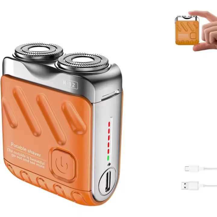 Afeitadora eléctrica portátil rotativa de doble anillo, afeitadora eléctrica de anillo, nueva 2025, cabezal doble, succión magnética, uso en seco y húmedo, apta para hombres (naranja) - 1
