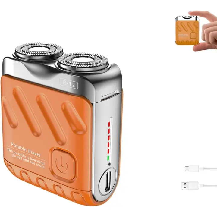 Afeitadora eléctrica portátil rotativa de doble anillo, afeitadora eléctrica de anillo, nueva 2025, cabezal doble, succión magnética, uso en seco y húmedo, apta para hombres (naranja) - 1
