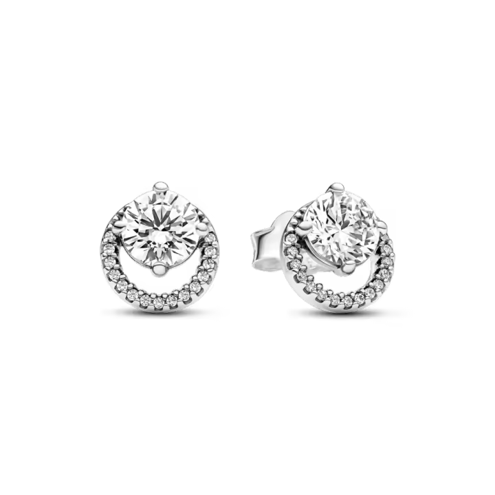 PANDORA Pendulums in halo redondo, regalo para ella, plata de ley in circonita cúbica, con caja de regalo - 1