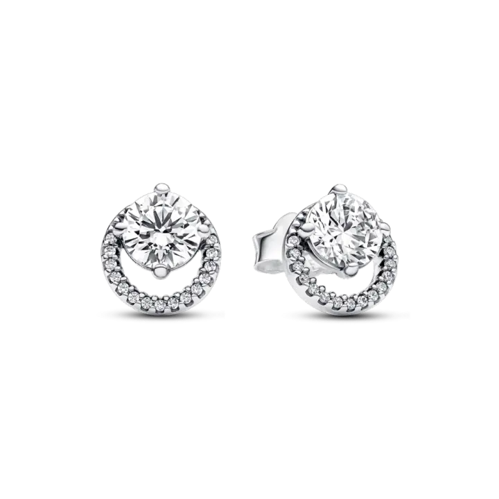 PANDORA Pendulums in halo redondo, regalo para ella, plata de ley in circonita cúbica, con caja de regalo - 1