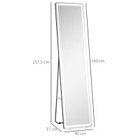 HOMCOM Espejo de Pared de Cuerpo Entero Espejo de Pie de Suelo con Luces LED Mando a Distancia 3 Colores de Luz Ajustable Brillo Ajustable y Marco de Aluminio 40x37x157,5 cm Plata y Negro - details 2