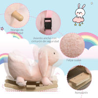 HOMCOM Caballito Balancín Infantil Forma de Conejo de Felpa para Bebés 18-36 Meses con Sonido Cinturón de Seguridad Manillar y Reposapiés 60x33x50cm Rosa - details 1