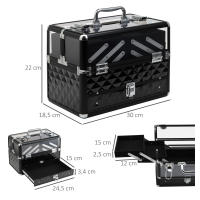 HOMCOM Maletín de Maquillaje Bisutería Organizador Cosméticos Portátil Múltiples Niveles Con Asa y Bandejas Desplegables Aleación de Aluminio 30x18,5x22 cm Transparente y Negro - details 2