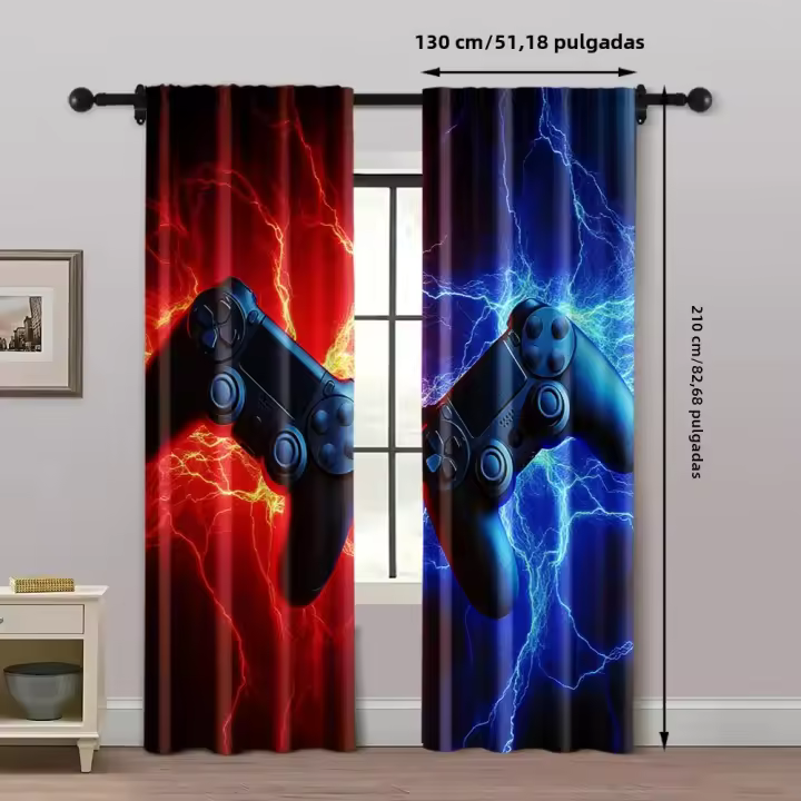 2Pcs Cortinas De Juego Para Adolescentes Decoración De Habitación Con Tema De Videojuegos Adecuadas Para Sala De Estar Dormitorio Cocina - 1