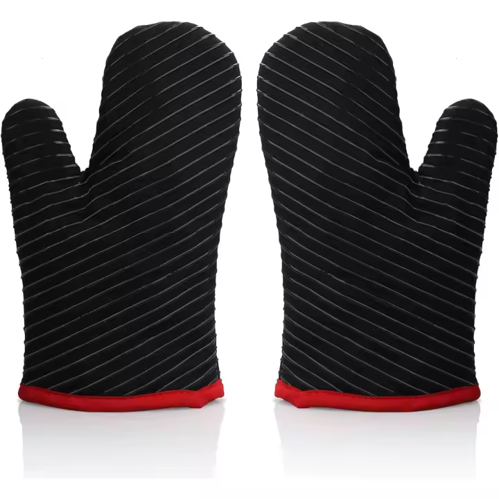Cocina de Silicona Resistentes al Calor with Forro de Algodón y Surface Antideslizante, Diseño de Rayas, Guantes Horno Lavable para Microondos para Hornear BBQ - 1