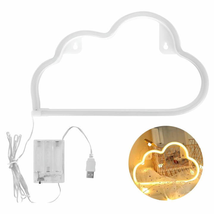 Luz Neón LED en Forma de Nube – Blanco Cálido – Alimentación por USB o Pilas – Decoración para Dormitorio, Fiesta, Habitación Infantil o Boda – con 2 Ganchos