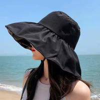 Sombrero De Pescador Con Gran Alas De Goma Negra Para Mujer Protección Solar Plegable Para Verano Resistente Al UV Estilo Casual - details 0