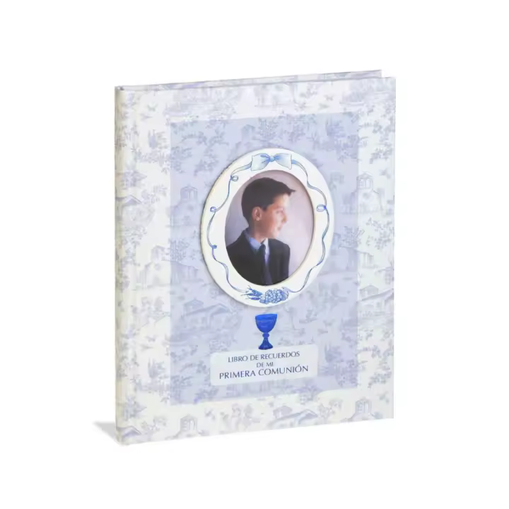 Libro de Firmas de Comunión con Paspartú "Flores Azul" de Busquets – Recuerdo Elegante y Personalizado - 1