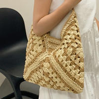 Bolso de hombro tejido de paja para mujerbolso de mano de tamaño mediano con asa para vacaciones en la playaPopular - details 12