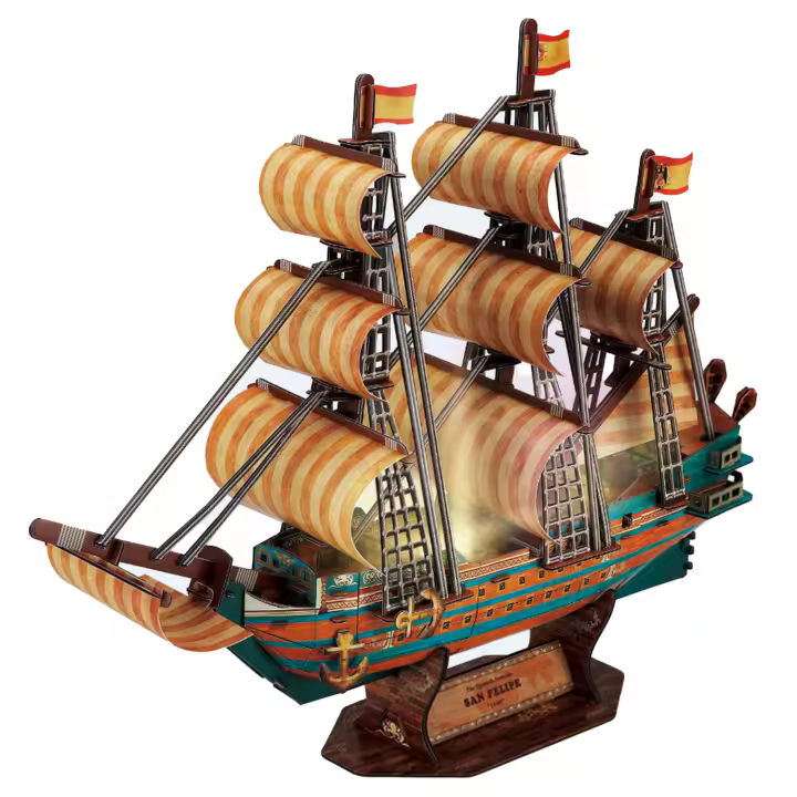 DAM. Puzle 3D buque Armada Española SAN FELIPE con luces LED. 46*14*36,4 cms y 146 piezas. 46x14x36cm. - 1