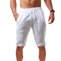 Shorts De Algodón Y Lino Para Hombre Verano Transpirables De Color Sólido Pantalones De Calle Fitness Talla S-3XL - details 2