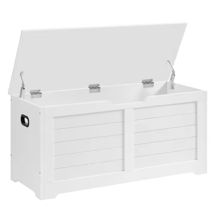 VASAGLE Puff Almacenaje, Banco Almacenaje con 2 Bisagras de Seguridad, Baúl Almacenaje, Banco Zapatero, Estilo de Campo, 40 x 100 x 46 cm, para Pasillo Dormitorio Salón, Blanco Nube/Marrón Rústico - 1