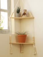 Estante Flotante De Madera En Esquina Bohemia Estilo Pastoral Con Macramé Hecho a Mano Para Decoración Del Hogar Y Sala De Estar Múltiples Capas Disponibles - details 7