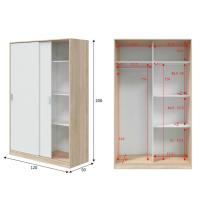 Meimon Armario de 2 puertas correderas con barra de colgar extraíble de aluminio, 4 estantes interiores regulables en altura, guías correderas ABS, tiradores ABS blancos, tacos ABS antirruido, fabricado en tablero de partículas melaminizado tipo E1 - details 3