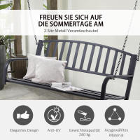 Columbio de Jardín Banco Colgante de 2 plazas Metal Negro 127x60x53cm, ¡Perfecto para Jardines y patios! - details 2