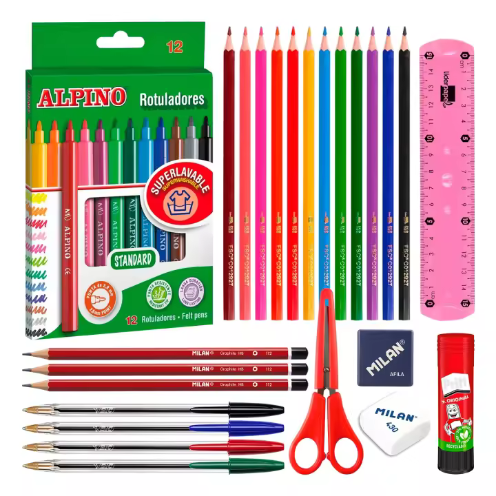EcoPack 36 Basic - Pack Ahorro Completo con Material Escolar de Primeras Marcas - 1