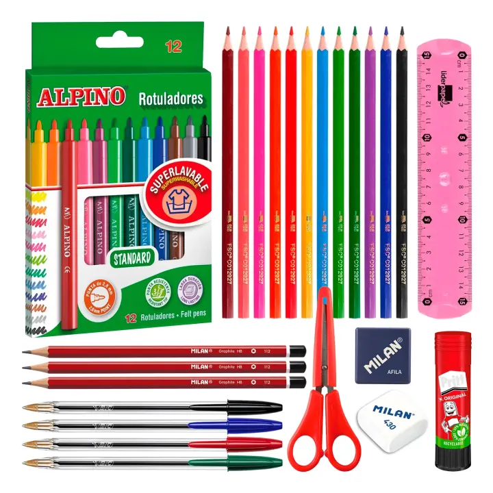 EcoPack 36 Basic - Pack Ahorro Completo con Material Escolar de Primeras Marcas - 1