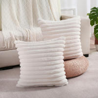 Funda De Cojín De Peluche De Conejo Falso Para Sofa Decoración De Interiores Tamaño 45x45cm Estilo Sólido Y Rayado Grueso Y Suave - details 0