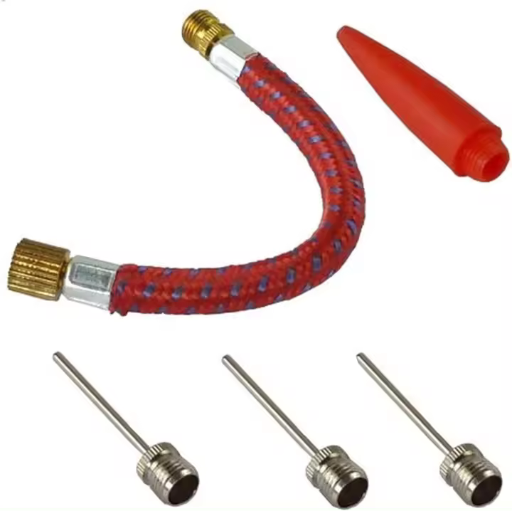 Kit de adaptador de inflador de 7 piezas, juego de agujas de bola con válvula de automóvil, conector de boquilla de extensión de manguera de aire flexible para todo tipo de juguetes de neumáticos - 1