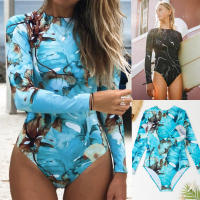 Nueva Monokini De Encaje Con Estampado Y Cierre En Zapato Para Mujer Traje De Baño De Un Pie Con Push up Y Manga Larga Para Surfismo Y Playa - details 0