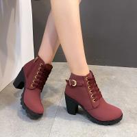 Botas De Tacón Alto Para Mujer Primavera Invierno Calidad Superior Con Cordones Moda Europea Zapatos De Mujer PU Botas Con Plataforma Entrega Rápida - details 21