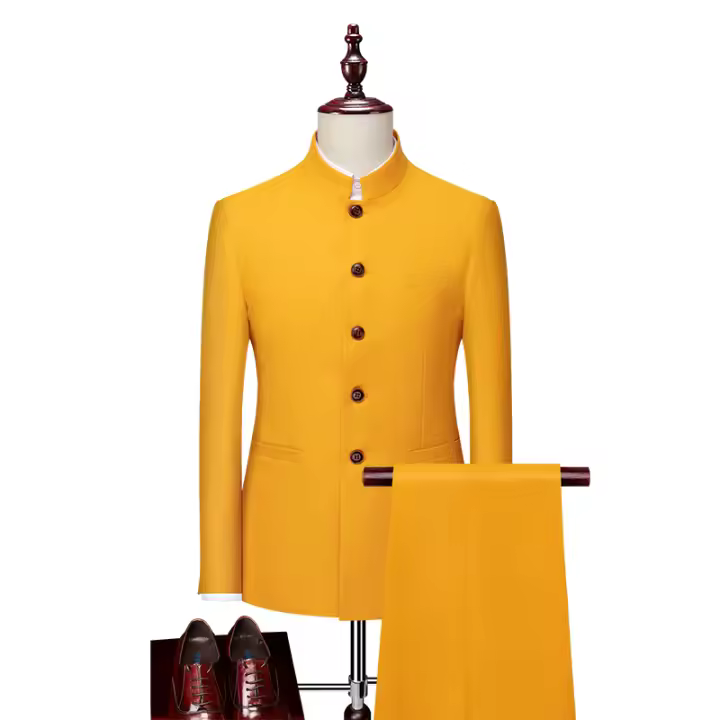 Traje Casual Para Hombre Estilo Zhongshan Con Cuello Erguido Dos Piezas Elegante Y Moderno Conjunto De Traje Y Pantalones Para Bodas Y Ocasiones Elegantes - 1