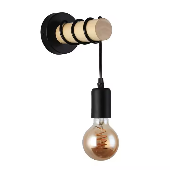 ALPINALUZ Aplique de Pared de Madera Redonda Natural Vintage con Portalampara Colgante E27 para Salón Pasillo - 1