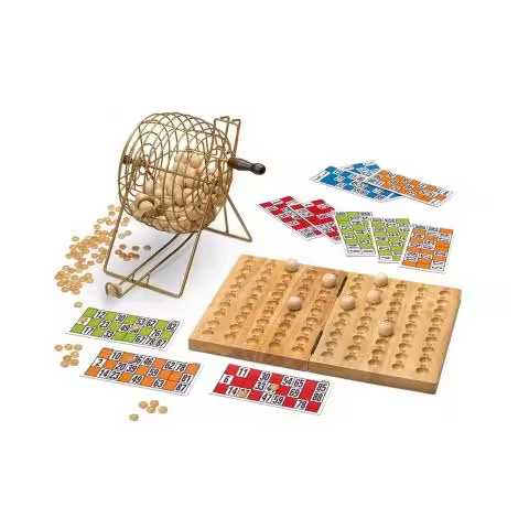 Loteria-Bingo de gran robustez, de madera y metal. 90 bolas de madera maciza grabadas a fuego. - 1