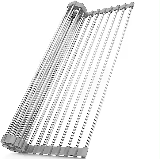 Marctani Escurreplatos Plegable sobre Fregadero - Escurridor de Platos Enrrollable de Acero Inoxidable, Malla de Drenaje Resistente AL Calor para Secar Frutas, Verduras y Platos (43x30 cm, Negro) - 1