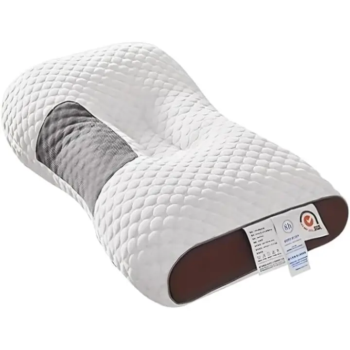 Almohada de masaje para el cuello de algodón antibacteriano tejida para dormir, suave, almohada de soporte de contorno ortopédico ergonómico ajustable, básico de almohada de alta calidad, funda extraíble. - 1