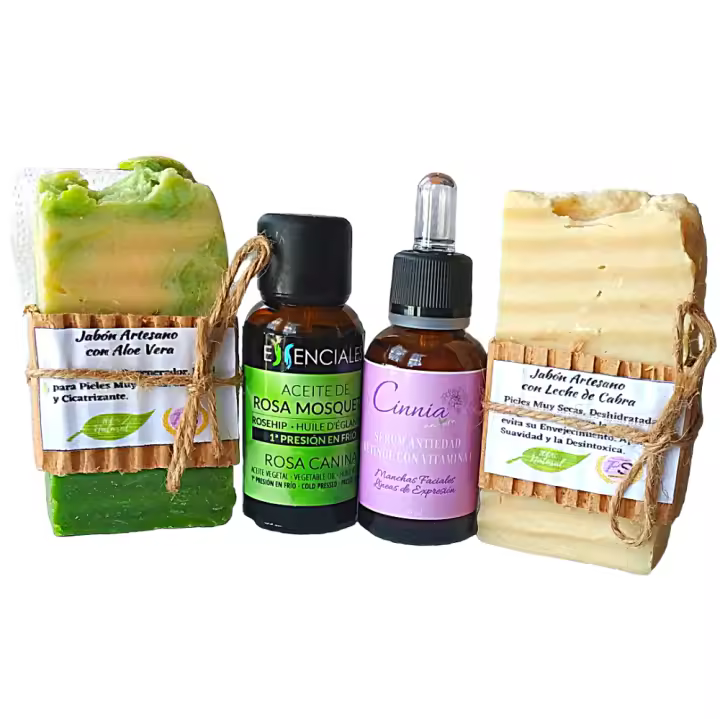 Pack Belleza Facial. Serum Retinol, Aceite Rosa Mosqueta, Jabones Artesanos de Aloe Vera y Leche de Cabra - 1
