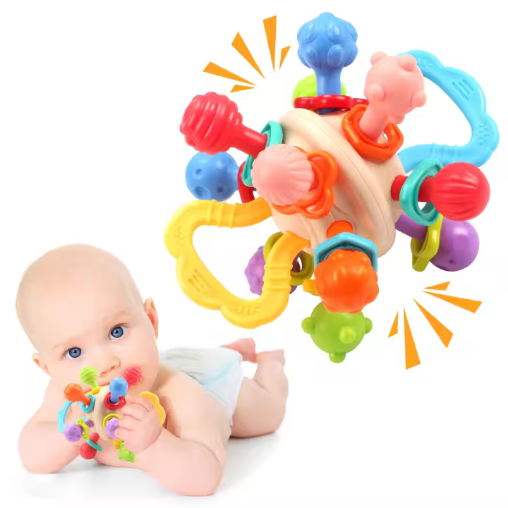Baby Toys Manhattan Round Ball Hand Grab Ball Rattle Manhattan Toys Soft Silicone Chewable Teethers Toys For Infant 0-12months - 1