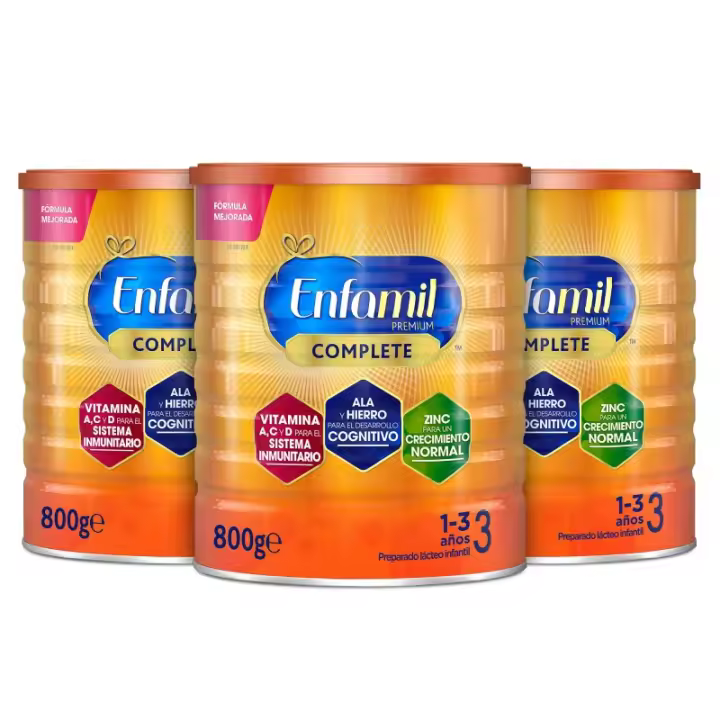 Pack x3 Enfamil Complete 3, Leche Infantil de Continuación de 1 a 3 años, 800 gr - Pack de 3 Latas - 1