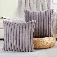 Funda De Cojín De Peluche De Conejo Falso Para Sofa Decoración De Interiores Tamaño 45x45cm Estilo Sólido Y Rayado Grueso Y Suave - details 16