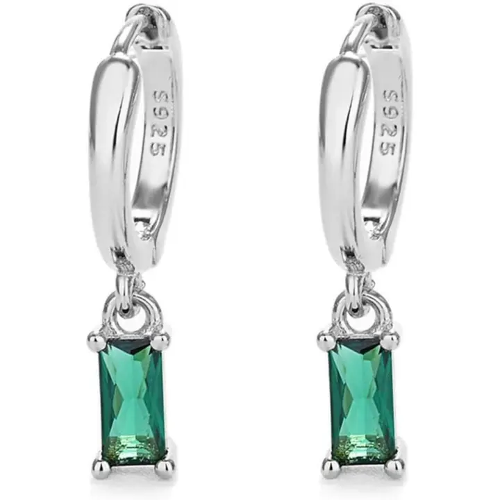 Pendientes colgantes para mujer elaborados en plata de ley 925 con esmeralda y circonitas, Lágrima Pendientes colgantes - 1