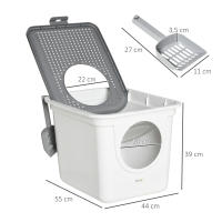 PawHut Arenero para Gatos con Pala Inodoro para Mascotas con 2 Puertas Entrada Principal y Salida Superior 44x55x39 cm Blanco y Gris - details 2