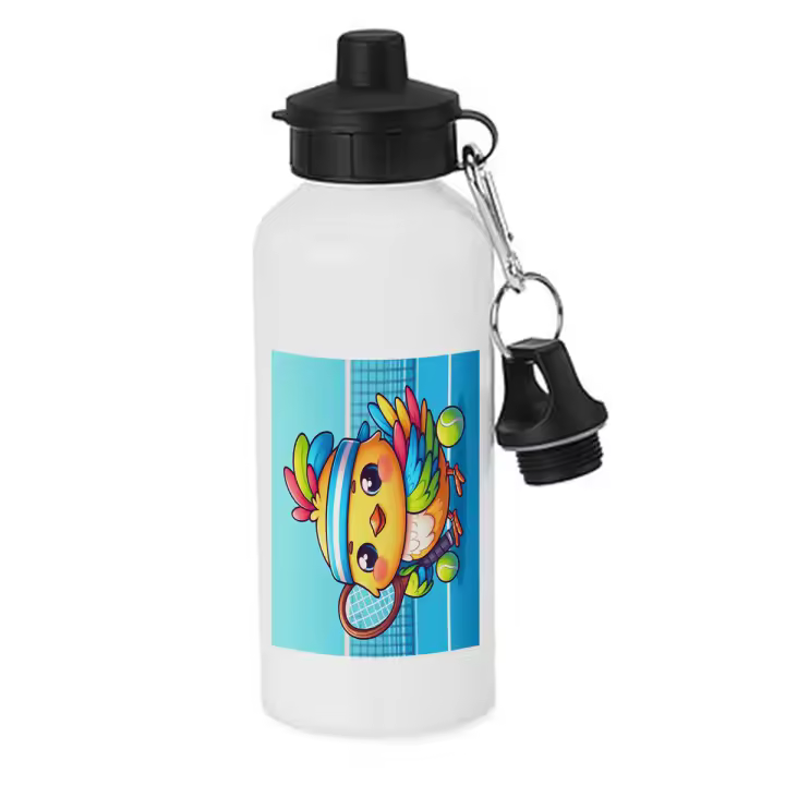 MERCHANDMANIA BIDON DEPORTIVO 600 ML ACERO INOXIDABLE CON CHUPON pajaro tenista deporte tenis animal botella escolar deporte bicicleta - 1