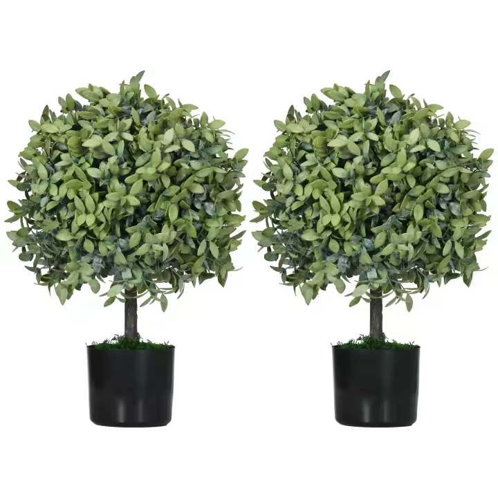 HOMCOM Juego de 2 Árboles de Té Artificiales 55 cm Planta Artificial con 343 Hojas Musgo y Maceta Planta Artificial Decorativa para Interior y Exterior Hogar Salón Oficina Verde - 1