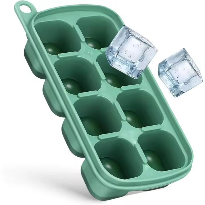 bandeja de hielo de silicona bandejas de cubitos de hielo de fácil liberación congelador contenedores de salsa para preparar comidas bandeja de hielo con tapa Green - 1