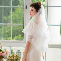 Velo De Novia Elegante Con Aplicación De Encaje Y Lentejuelas Dos Capas Largo Hasta Los Dedos Accesorios De Boda Para Mujeres - details 0