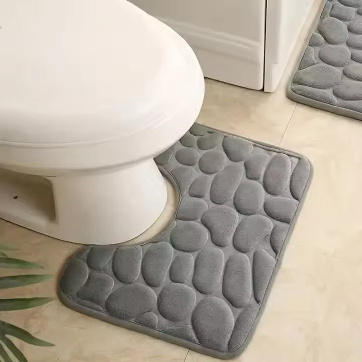 Alfombra De Pies Para Baño Y WC Antideslizante Absorbente De Agua Impermeable U-Shaped Alfombrilla De Poliéster 100% - 1