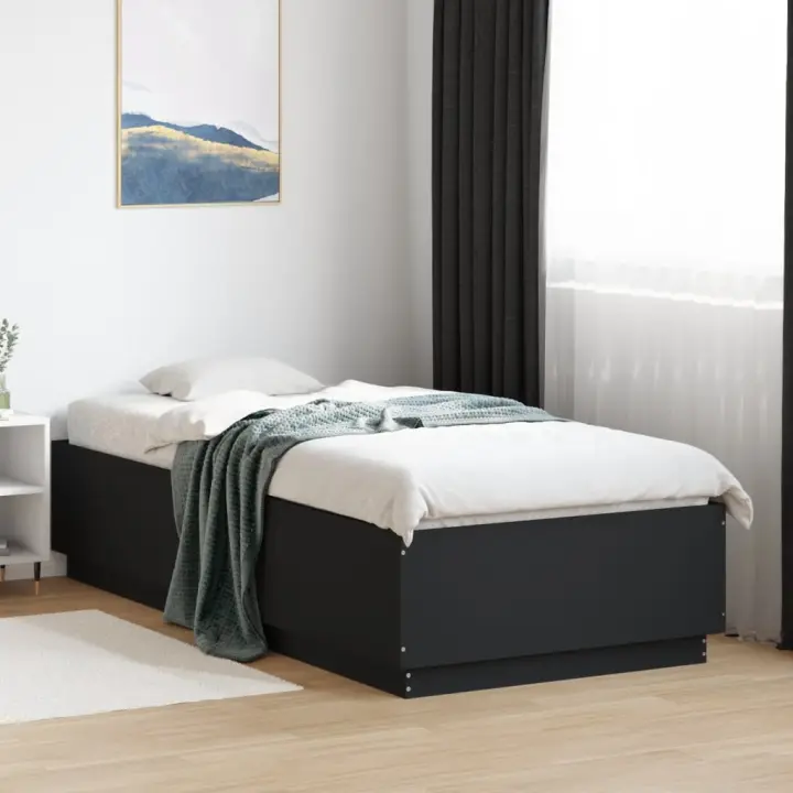 Estructura de cama madera de ingeniería negra 90x200 cm - 1
