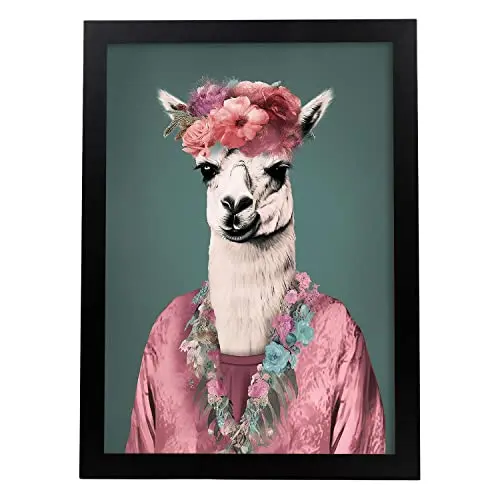 Nacnic Póster Moda Llama Ilustración De Retrato De Animal En Ropa Humana En Estilo De Dibujos Animados - 1
