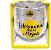 Vaso de vidrio con la frase "Hermana eres la Mejor" y elementos decorativos - details 0