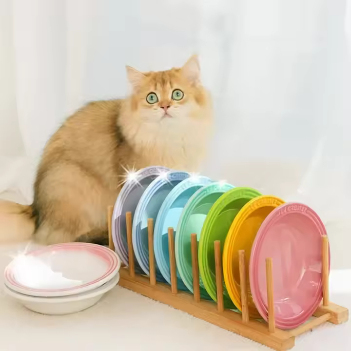 Tazón De Alimentos Para Gatos Amplio Y Elevado Anti-Vómitos Alivio Del Estrés De Puntas De La Barba Feeder De Cerámica Para Perros Y Gatos - 1