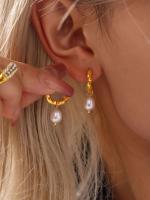 Pendientes Colgantes de Perla Natural de Agua Dulce + Maple Inoxidizable Dorado 18K,Aros Retorcidos Chapayos en Oro,Joyería de Moda para Mujer,Diseño Elegante y Sofisticado, Resistentes al Agua,Duraderos, accesorios de Lujo,Idea de Regalo para Cumpleaños - details 3