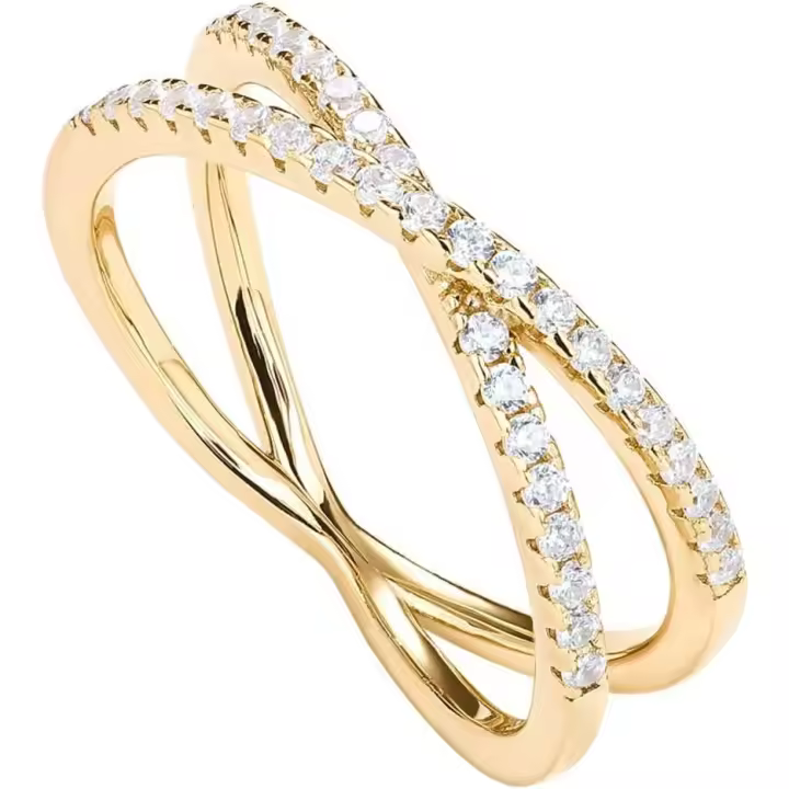 14K Chapado en Gold x Anillo simulado Diamond CZ Criss Cross Anillo para las mujeres Gold Amarillo 7 - 1