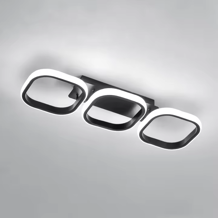 Lámpara de techo LED de 32 W, lámpara de techo de aluminio acrílico de 3 cuadrados, lámpara de techo moderna de 6500 K, lámpara de techo LED para sala de estar, lámpara de baño (negra) - 1